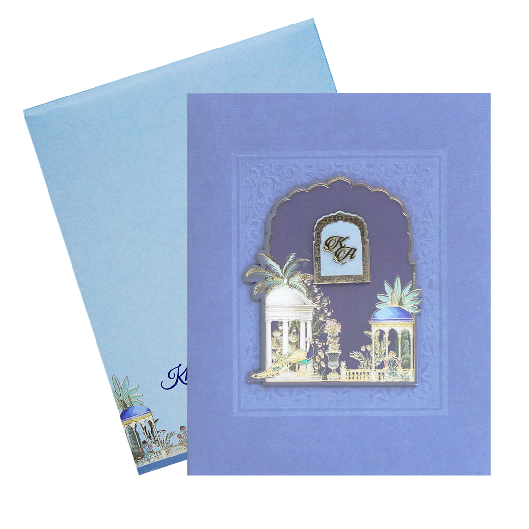 Blue Pop-Up Soft Fabric Wedding Card-King of Cards