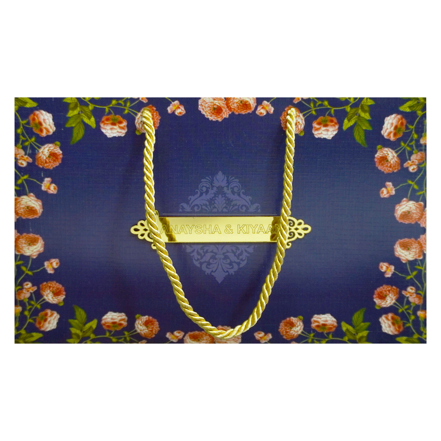 Navy Blue Floral Wedding Box-KRC30010
