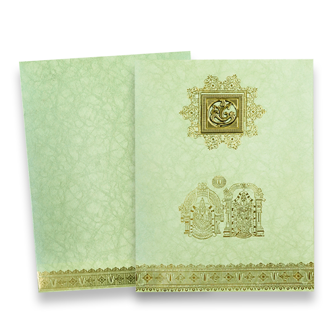 Green Gold Foil Balaji Wedding Card-KNKR022N
