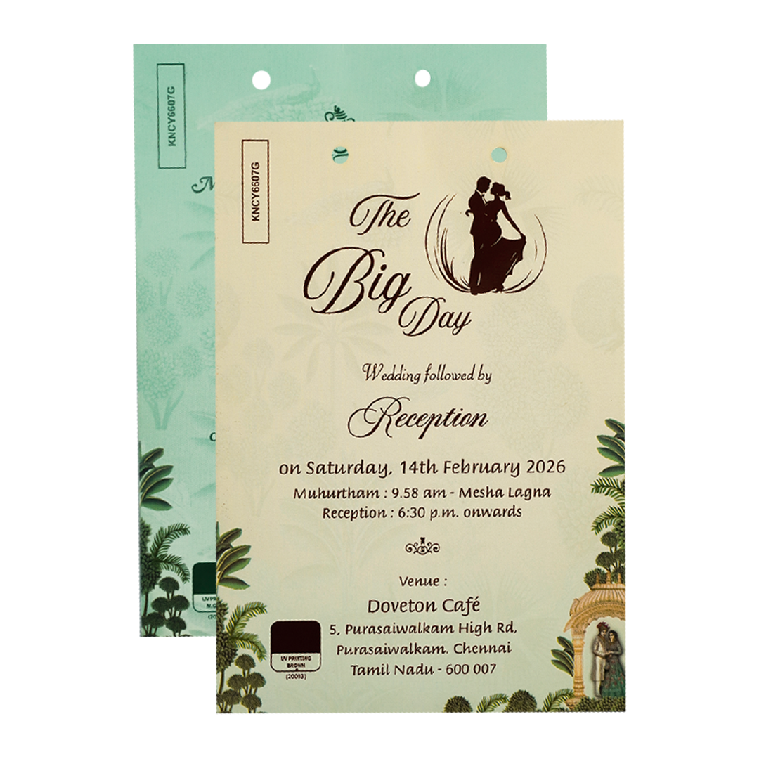 Green Arch Bride Groom Tracing Marriage Card-KNCY6607G