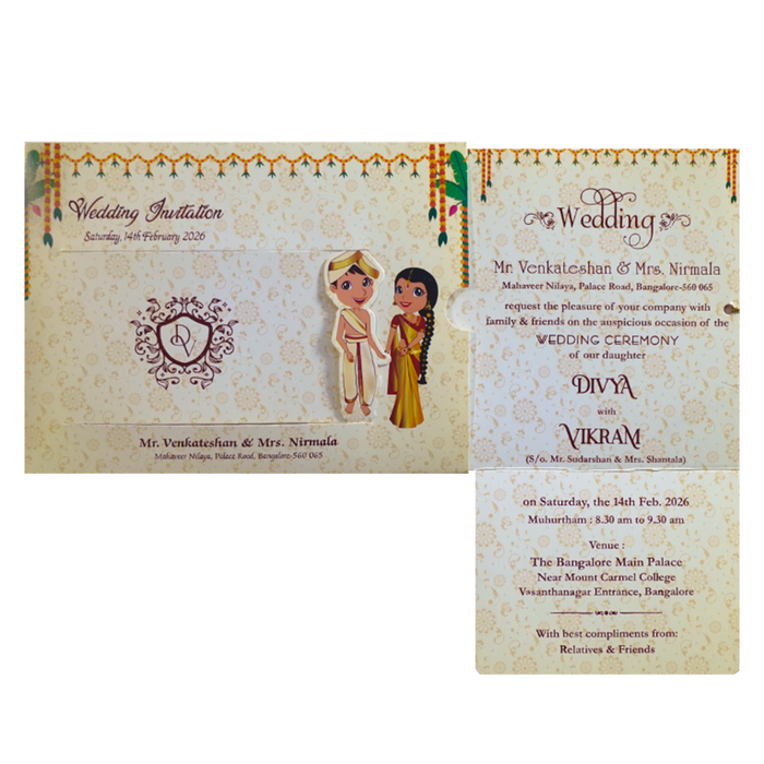 Cream Bride Groom Slide Invitation Card-King of Cards