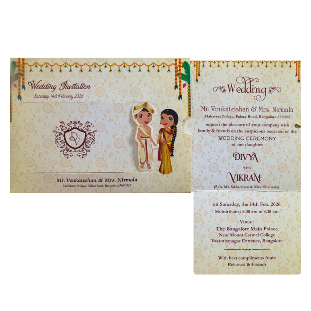 Cream Bride Groom Slide Invitation Card-KNKSP750