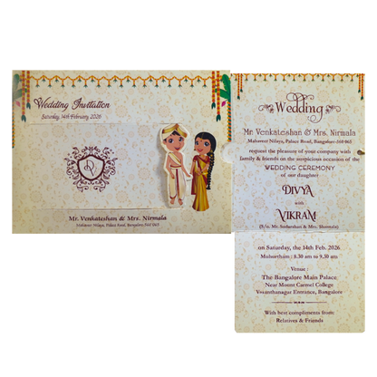Cream Bride Groom Slide Invitation Card-KNKSP750