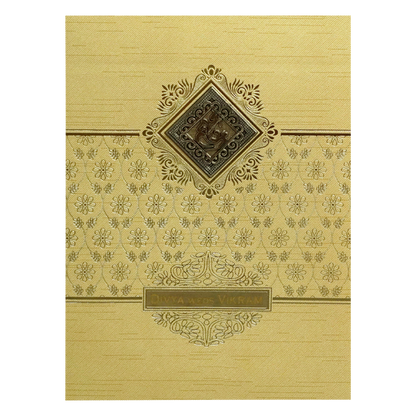 Metallic Gold Ganesha Nameplate Wedding Card-King of Cards