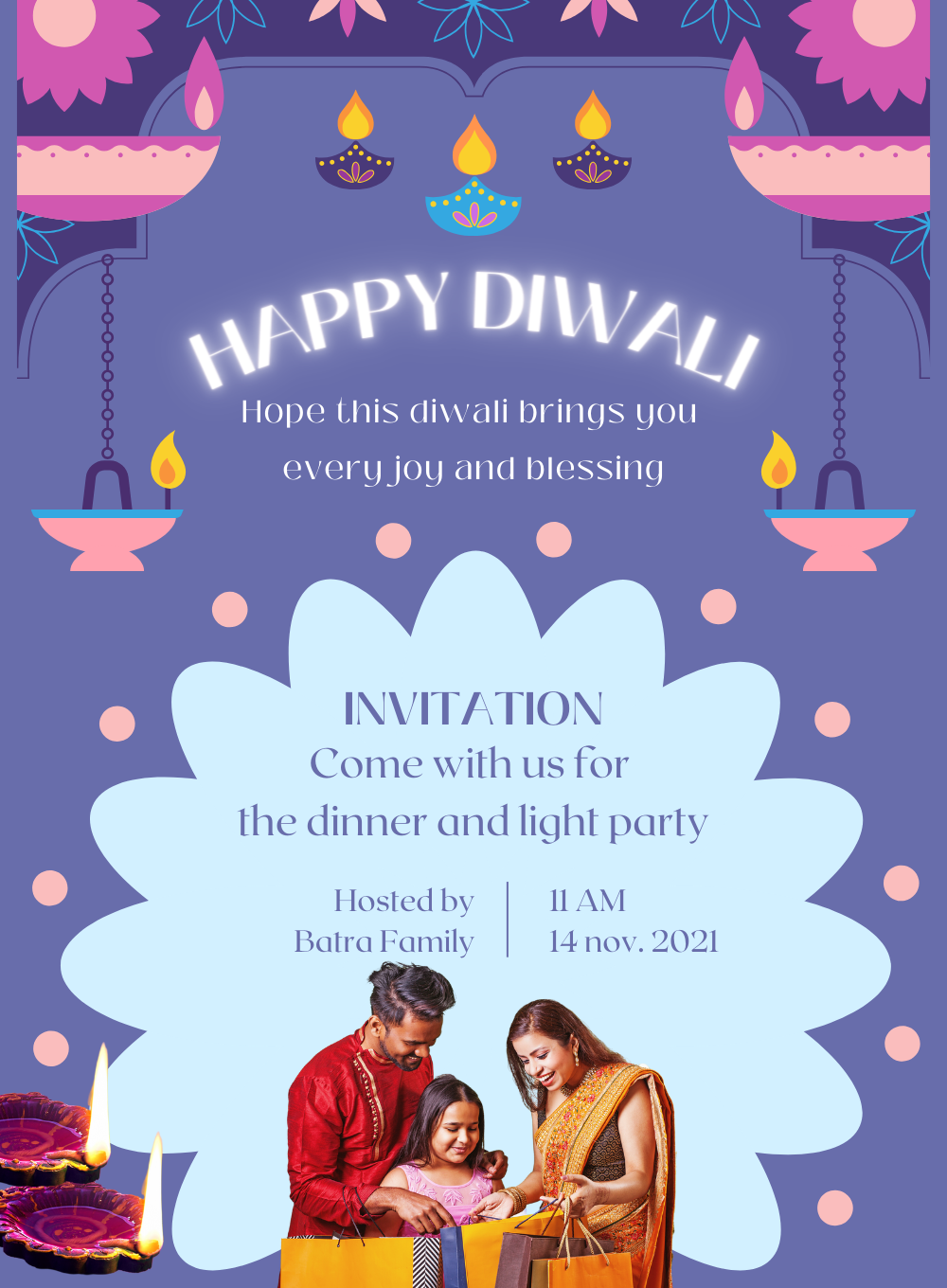 Blue Elegant Diwali Invitation-AADIW005