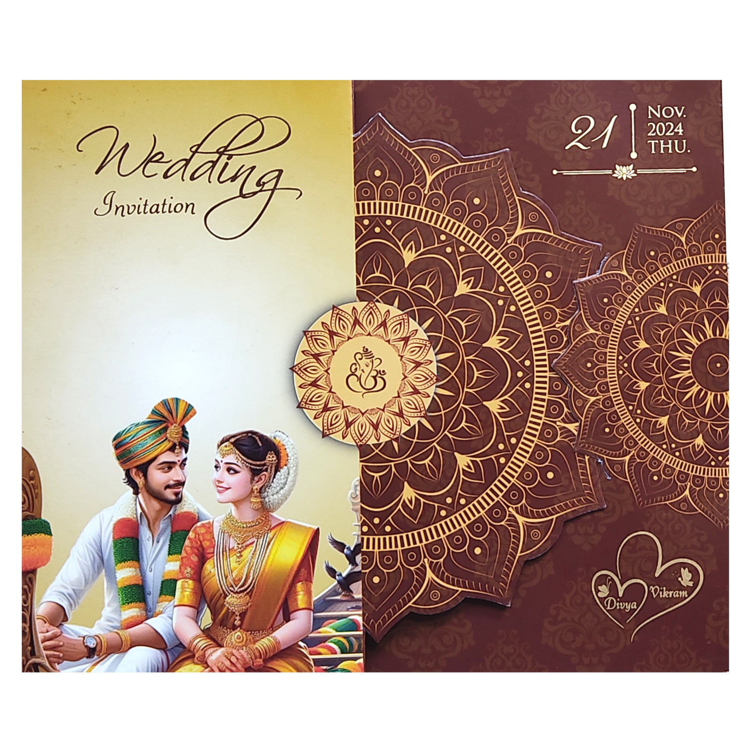 Maroon South Indian Threefold Wedding Card-King of Cards