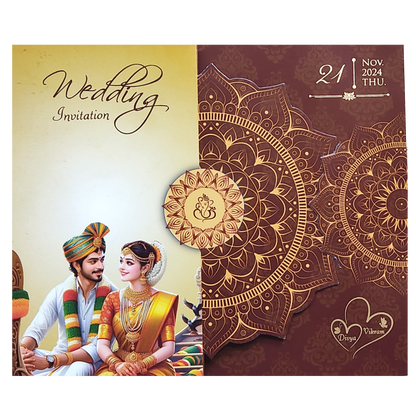 Maroon South Indian Threefold Wedding Card-King of Cards