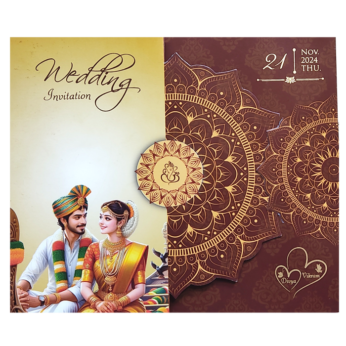 Maroon South Indian Threefold Wedding Card-King of Cards