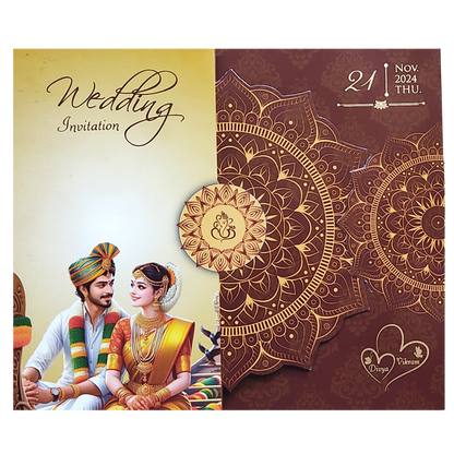 Maroon South Indian Threefold Wedding Card-King of Cards