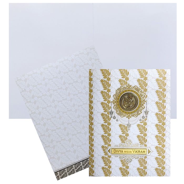 White Ganesha Embossed Floral Wedding Card-King of Cards