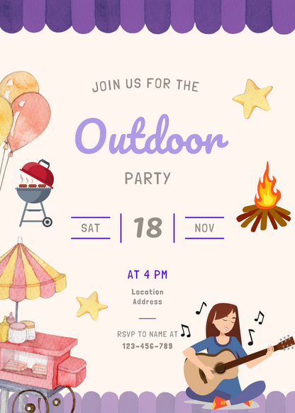 Cream Glow Outdoor Fun Invitation-AAOUT002
