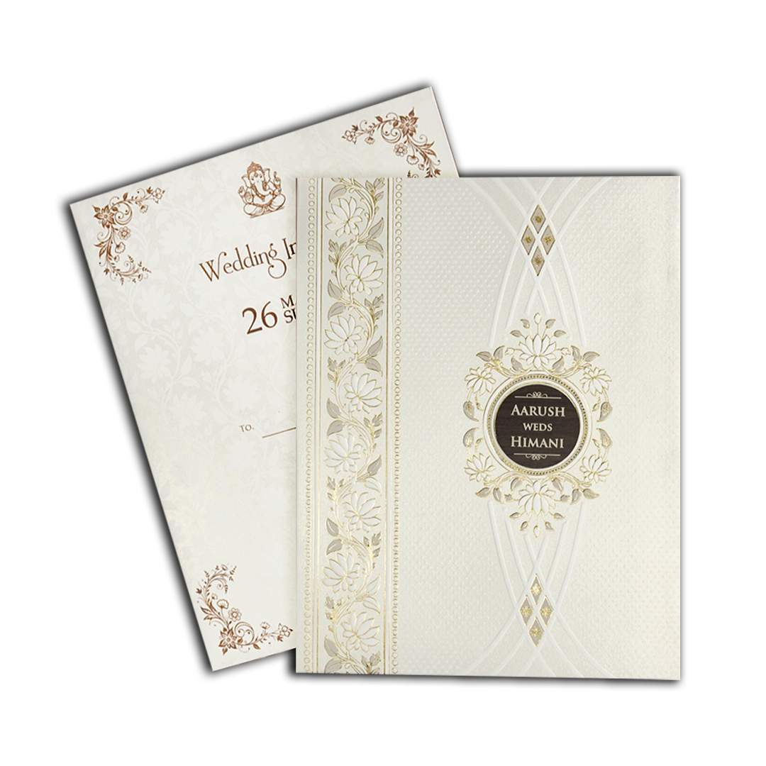 White Floral Padded Wedding Card-KSH73600