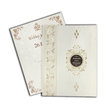 White Floral Padded Wedding Card-KSH73600