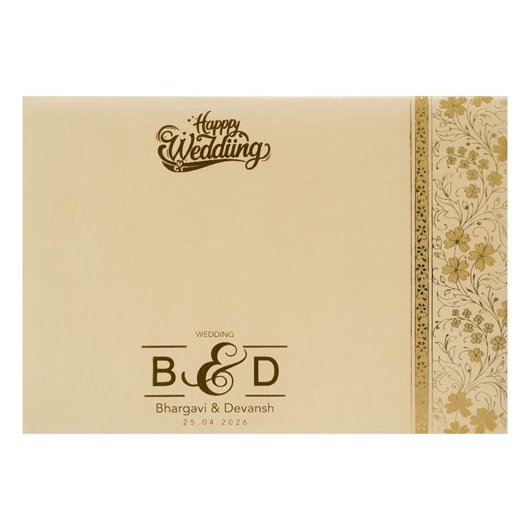 Cream Gold Floral Rectangular Padded Wedding Card-KSSC2390