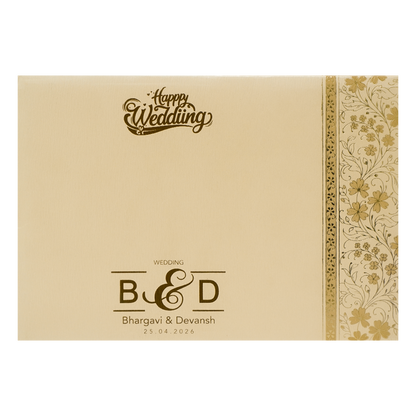 Cream Gold Floral Rectangular Padded Wedding Card-KSSC2390