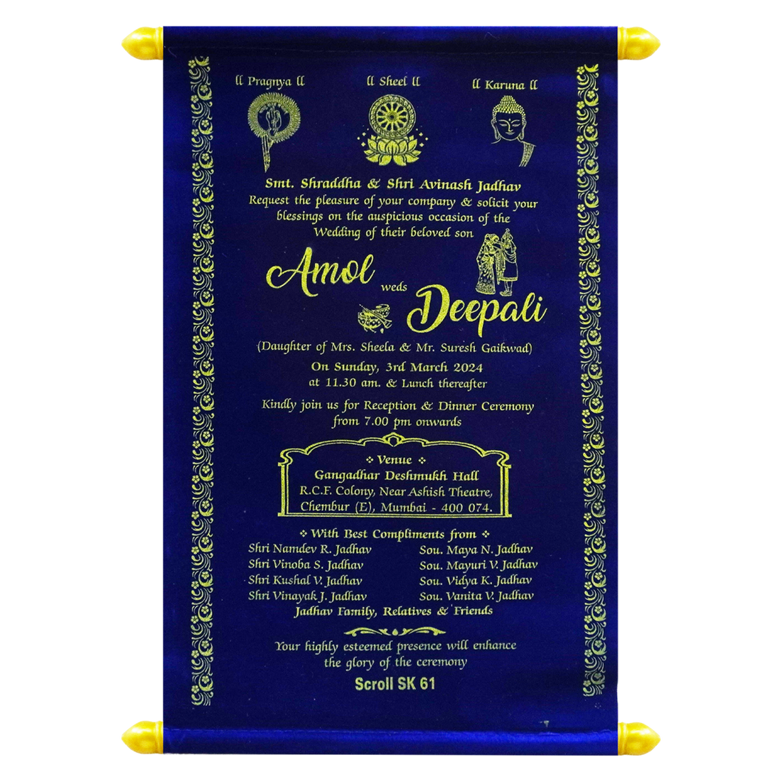Dark Blue Velvet Scroll Card-King of Cards