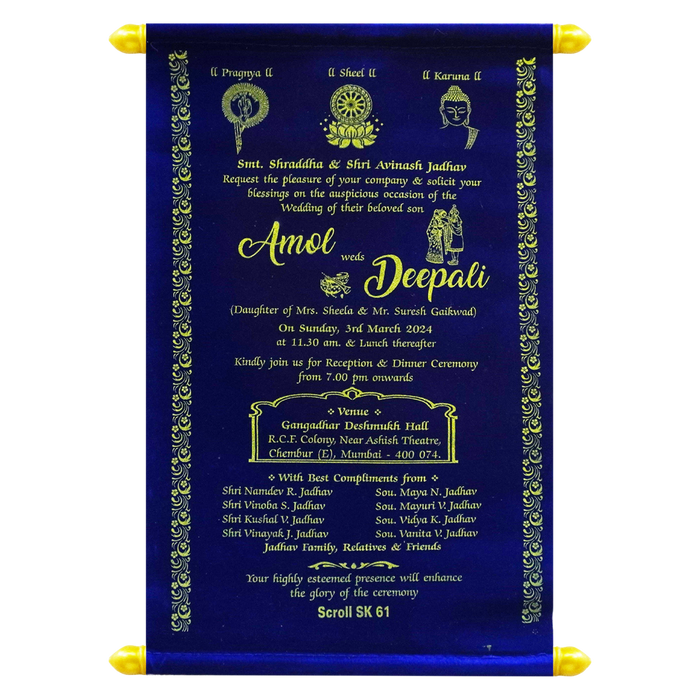 Dark Blue Velvet Scroll Card-King of Cards