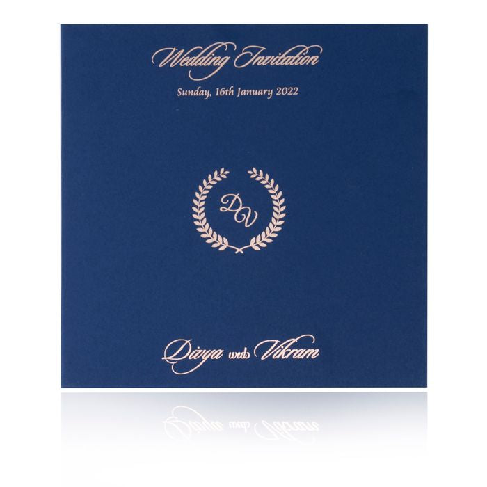 Gold Acrylic Floral Invitation Card With Blue Cover-King of Cards