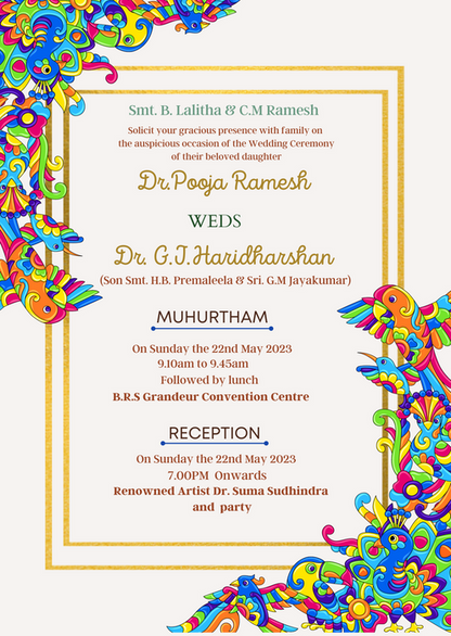 Colourful Floral and Bird Theme Wedding Invitation-EINK0033