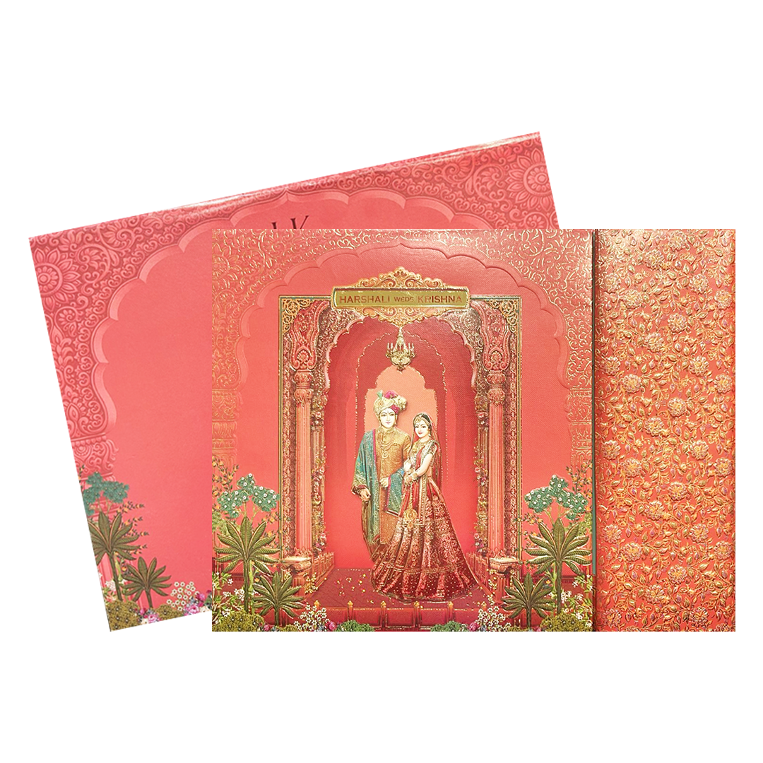 Peach Arch Bride Groom Padded Wedding Card-KSI64140