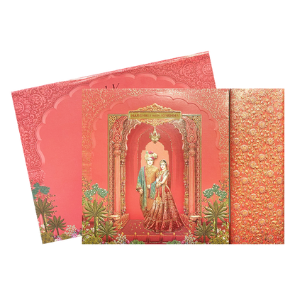 Peach Arch Bride Groom Padded Wedding Card-KSI64140