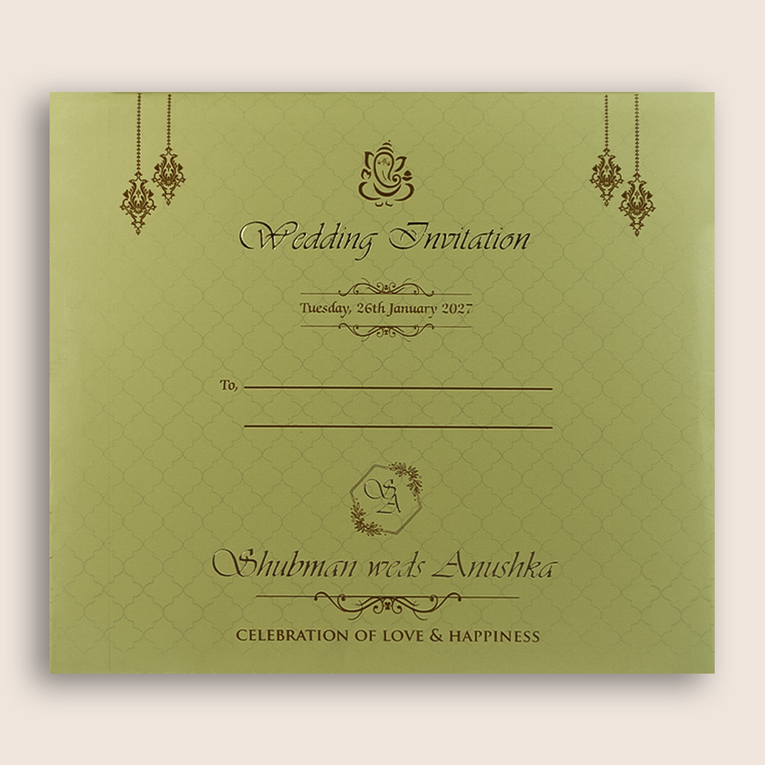 Green Embossed Floral Padded Wedding card - KRB10391