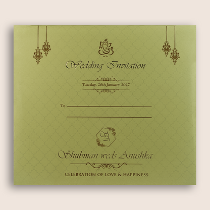 Green Embossed Floral Padded Wedding card - KRB10391