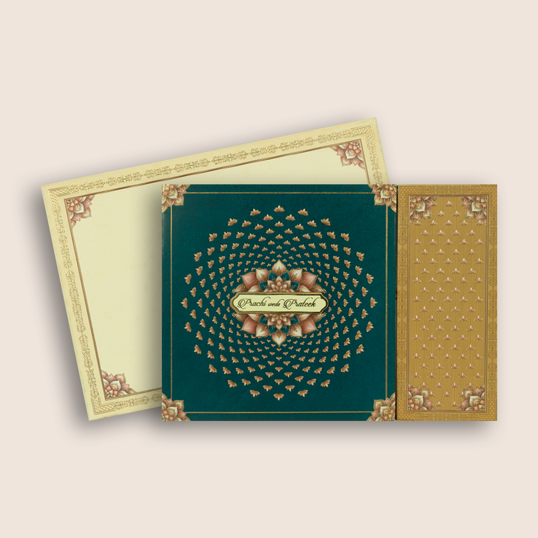 Royal Blue Padded Floral Door Style Wedding Card - KAA06050