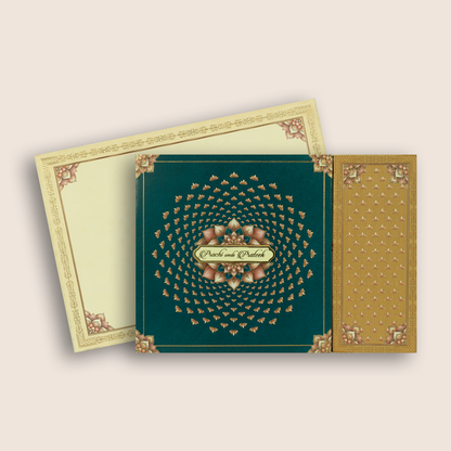 Royal Blue Padded Floral Door Style Wedding Card - KAA06050