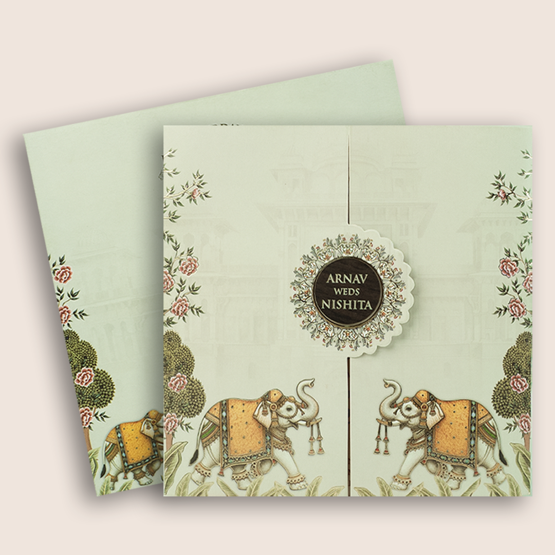 Beige Elephant Door Style Marriage Card - KVN08100