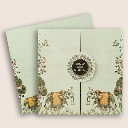 Beige Elephant Door Style Marriage Card - KVN08100