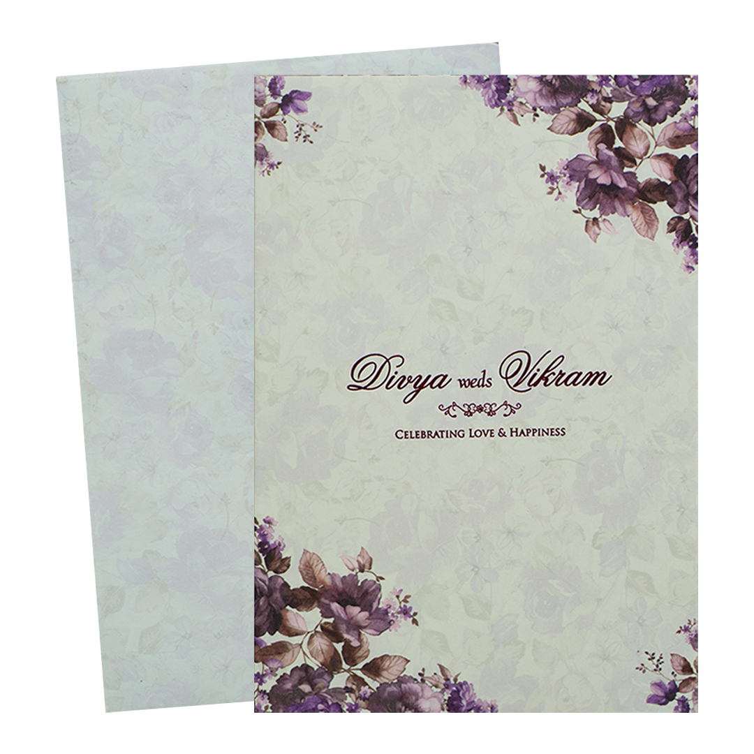 Violet Prince Paper Print Floral Wedding Card In Offset Printing-KNPP680V
