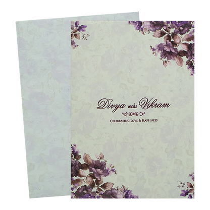 Violet Prince Paper Print Floral Wedding Card In Offset Printing-KNPP680V
