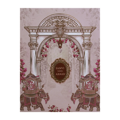 Cream Padded Royal Elephant Wedding Card - KVN07700