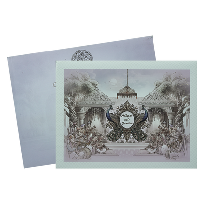 Lavender Padded Peacock Palace Wedding Card-KRC31100
