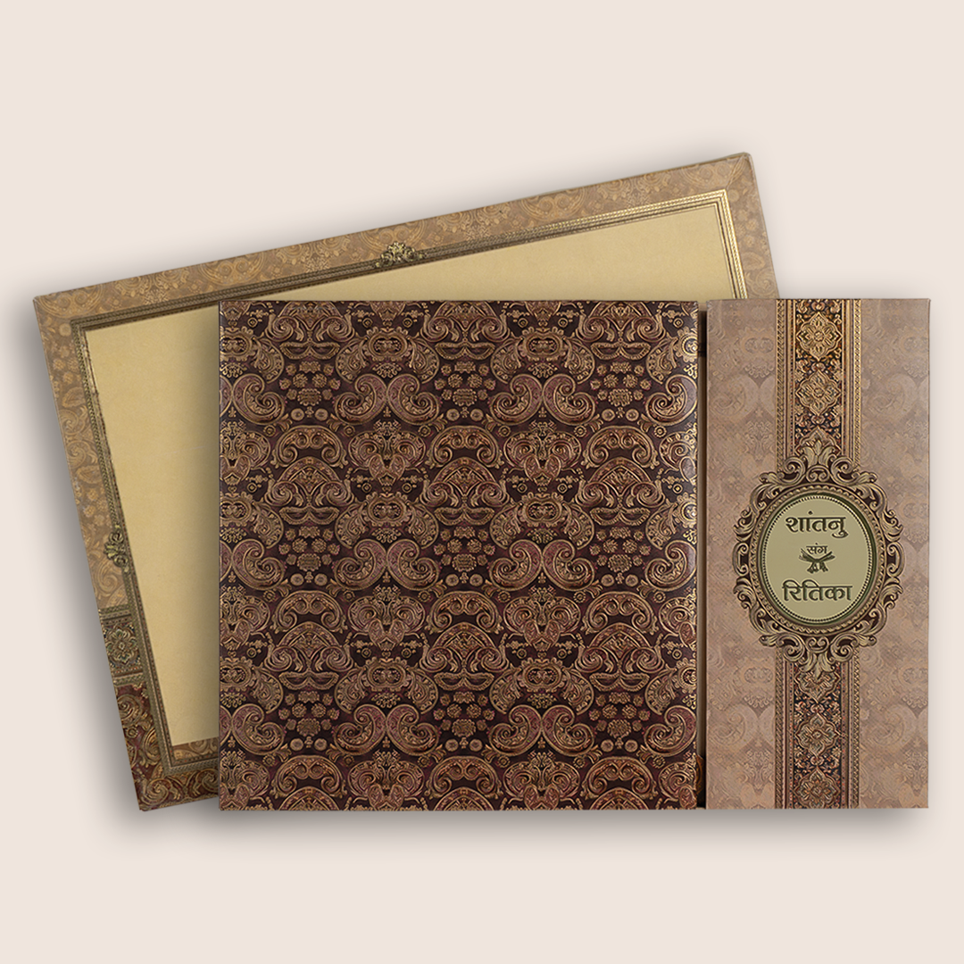 Brown Padded Floral Pattern Door Style Wedding Card - KAA06170