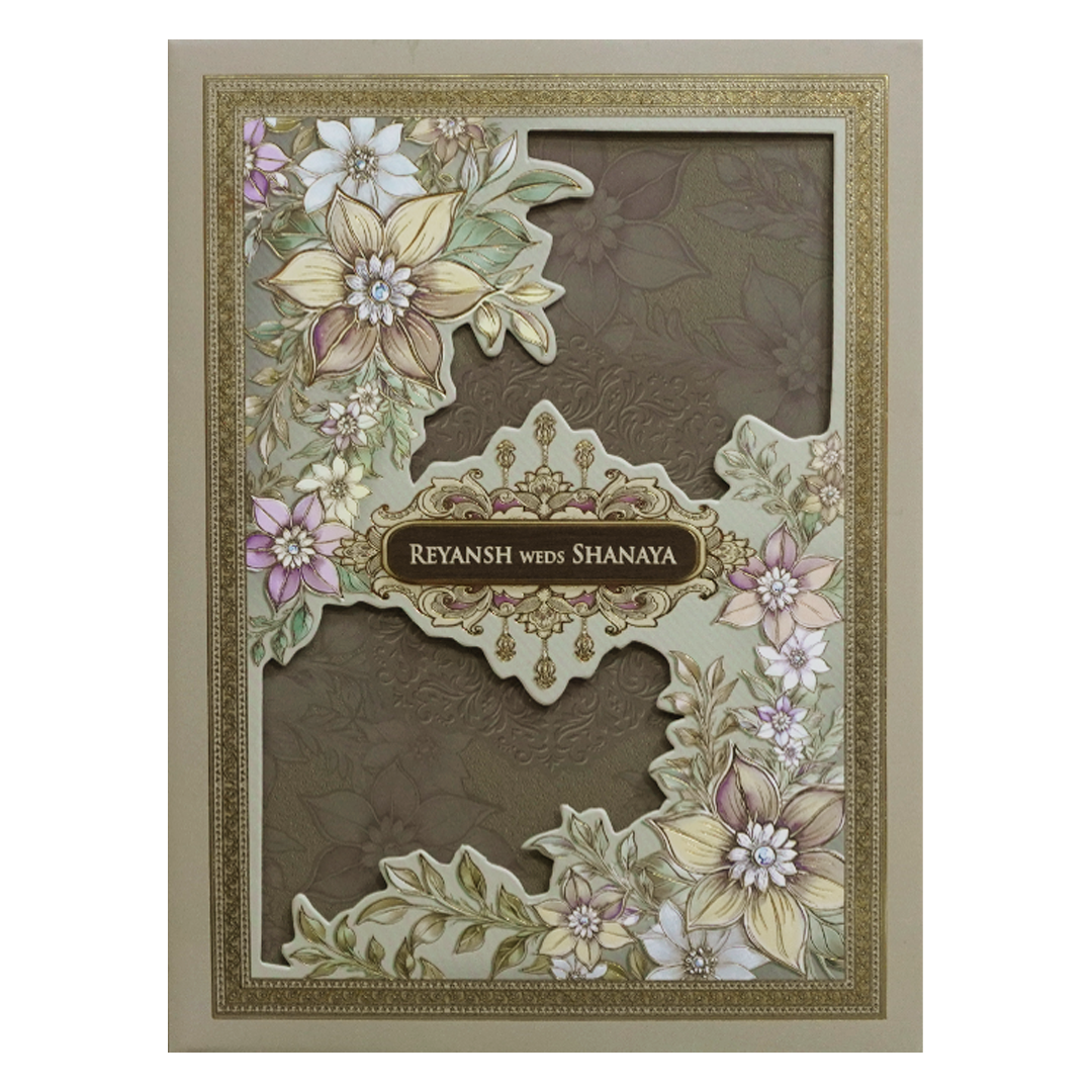 Grey Floral Padded Wedding Card- KSH72480
