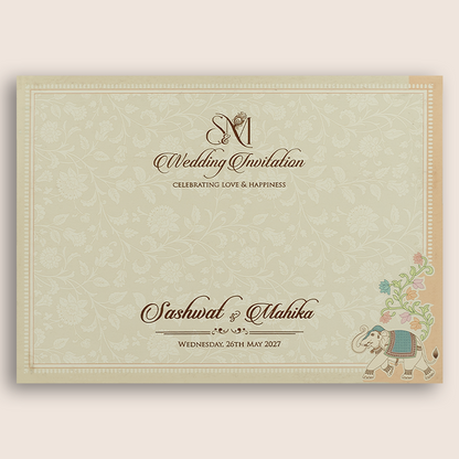 Cream Bride Groom Laser Cut Padded Wedding Card - KRE29060