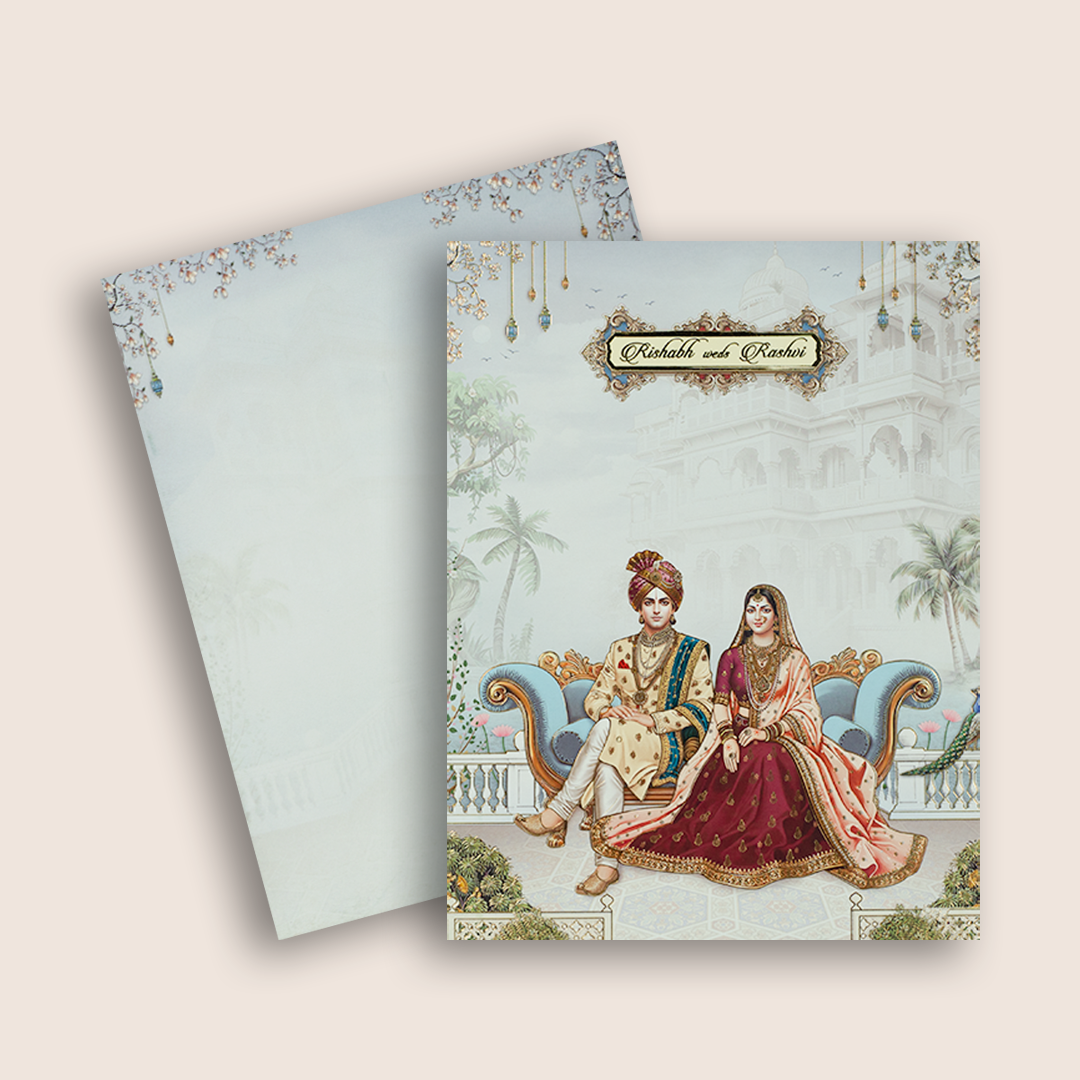 Light Blue Bride Groom wedding card - KAA05110