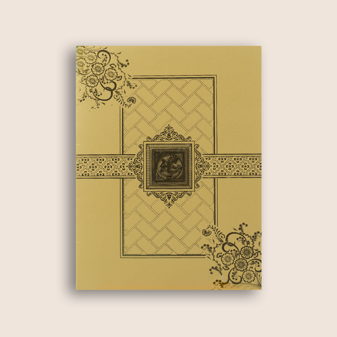 Cream Gold Ganesha Floral Wedding Card - KNKT5034