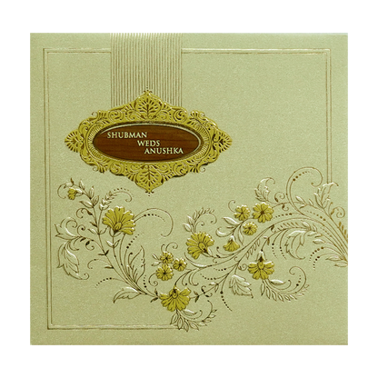 Ivory Padded Gold Foil Embossed Wedding Invitation Card-KRB09581