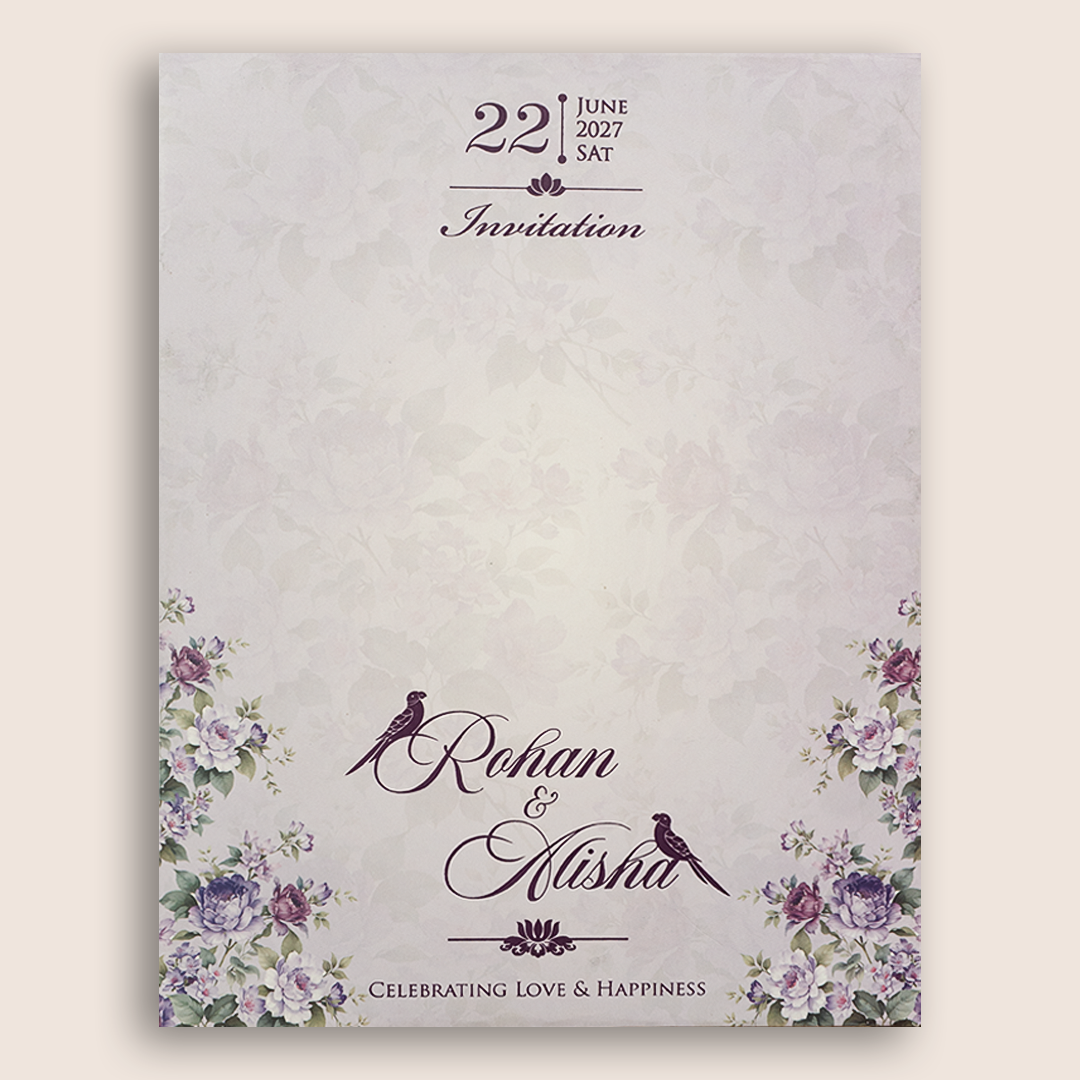 Lavender Floral Door Style Padded Wedding Invitation - KFR17320