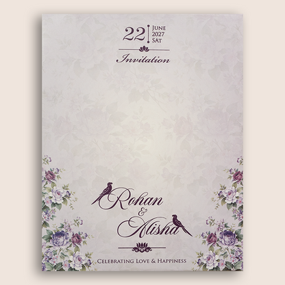 Lavender Floral Door Style Padded Wedding Invitation - KFR17320