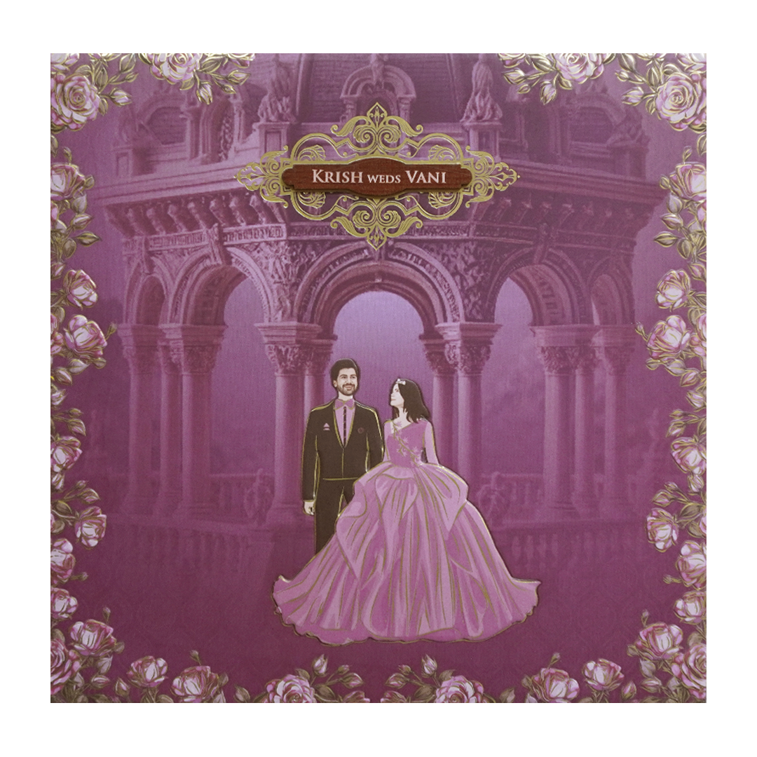 Purple Palace Rose Padded Couple Wedding Card - KVN07660