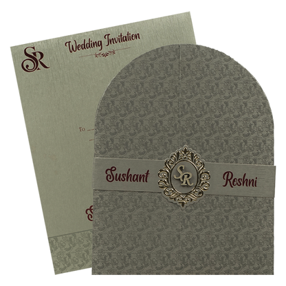 Grey Taupe Arch Wedding Card-KSI65050