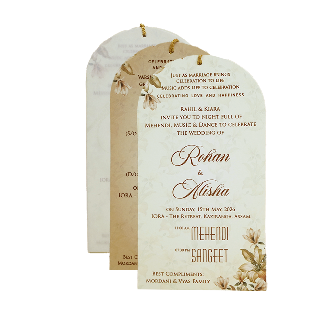 Beige Cream Floral Laser Cut Wedding Card - KFR16200