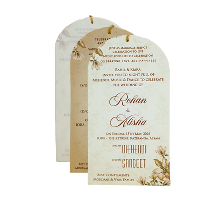 Beige Cream Floral Laser Cut Wedding Card - KFR16200