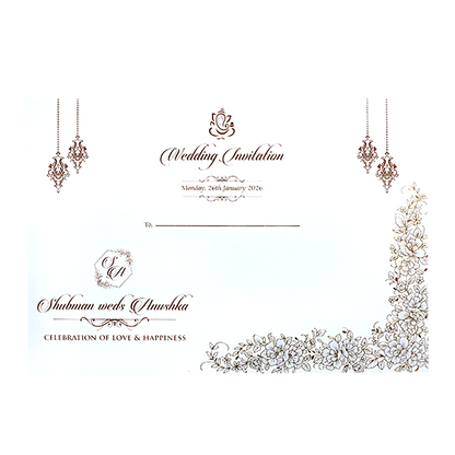 White Padded Embossed Wedding Invitation Card-KRB09791