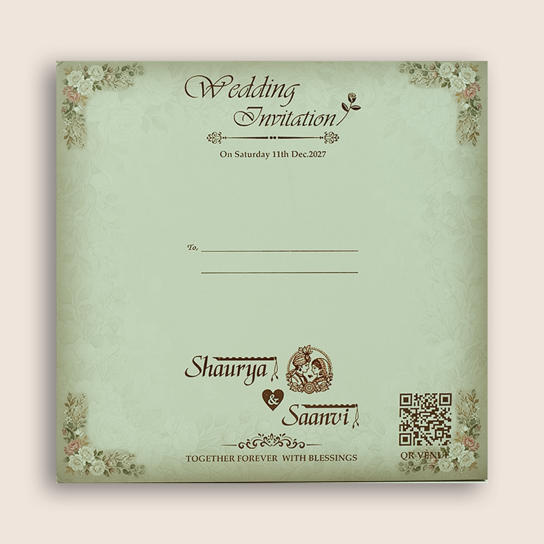 White Floral Padded Door Style Wedding Card - KSH18670