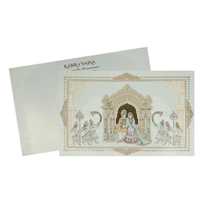 White Palace Arch Padded Wedding Card-KRE28060